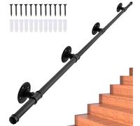 Pasamanos de Escalera, Magtctyae 2.45m Barandilla Exterior Interior Tubería Antideslizante Hierro Negro Pared Loft Ancianos