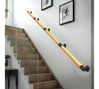 Pasamanos de escalera moderno para interiores, pasamanos de madera para porche delantero con soporte de hierro forjado, Barandillas de pared para escalones exteriores de 30 a 600cm.(360cm)