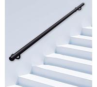 Pasamanos de Escalera Negro | Kit de pasamanos de Tubo Redondo para Interiores y Exteriores | Pasamanos Industrial de Hierro Forjado con Soporte de Pared y Soportes(90cm)