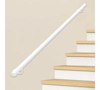 Pasamanos de escalera para interior y exterior, barandilla de escalera de tubo redondo de hierro galvanizado blanco con accesorios, barandilla de pared antideslizante(180cm)