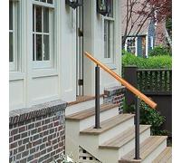 Pasamanos de madera antideslizante for uso en exteriores, barandilla escalera seguridad ajustable 1 y 3 escalones con kit montaje for hormigón/madera/ladrillo, negro(H:85cm-L:60cm)