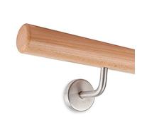 Pasamanos de Madera de Haya, 45 mm, redondo con soportes de acero (110 cm + 2 soportes)