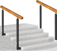 Pasamanos de madera maciza para escaleras interiores y exteriores, 43 pulgadas, antideslizantes, juego de 2 con barra de soporte lateral de hierro forjado (altura de 110 cm) para una fácil instalación