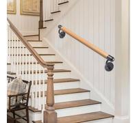 Pasamanos de madera para escaleras interiores, pasamanos de hierro forjado para escaleras, Barandilla de pared de seguridad antideslizantes, Barandilla de seguridad para escaleras.(480cm)