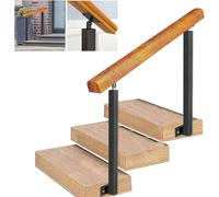 Pasamanos de madera para escaleras interiores y exteriores, soportes ajustables para 2 o 3 peldaños, postes de hierro forjado resistentes, altura de 95 cm