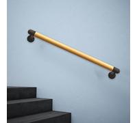 Pasamanos de pared de 30 cm ~ 600 cm para escaleras Barandilla de escalera de madera con soporte de metal, barandilla de escalera para lofts interiores y exteriores(150cm)