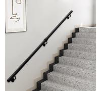 Pasamanos de pared de hierro forjado, 1m 1.5m 2m 2.5m 3m Manija de seguridad de pasamanos de tubo redondo industrial, Barandilla de escalera interior exterior con soportes de metal negro(250cm)