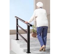 Pasamanos de seguridad para ancianos para escalones al aire libre, barandilla resistente de 27.5 pulgadas para cubiertas de hormigón/madera, ayuda para 1-8 pasos, acabado negro