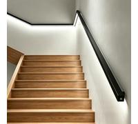 Pasamanos Escalera Barandilla de Escalera de Aleación de Aluminio para Interiores con Luz LED, Pasamanos Luminosos Modernos, Pasamanos con Sensor para Escaleras(Right Black,11.5ft/3.5m)