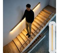 Pasamanos Escalera Barandilla LED para Escaleras con Sensor de Movimiento y Seguridad Nocturna, Pasamanos de Escalera con Acabado Imitación Madera para Montaje en Pared(2.5m/8.2ft)