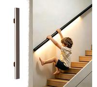 Pasamanos Escalera Barra de Apoyo Segura Resistente, Pasamanos de Metal Antideslizante Mate para Escaleras Interiores con Luz LED, 1-8m de Pared, para Guarderías(Black,17ft/5.2m)