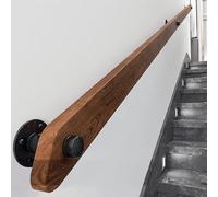 Pasamanos Escalera Madera, Barandilla de escalera antideslizante con soportes, Contra la Pared Kit de Barra de Agarre de Seguridad Para Ancianos y Niños, para Pasillo Villa Loft (Brown, 180cm)