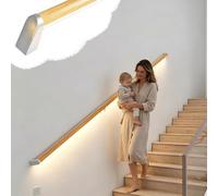 Pasamanos Escalera Pasamanos de Escalera Doméstico Metálico con Grano de Madera, Iluminación de Escalera Luminosa Cableada, Alta Carga, Tubulares Redondos Seguros 1-6m(152in/386.1cm)