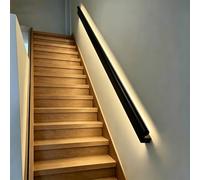 Pasamanos Escalera Pasamanos Pared Luminoso con Sensor Movimiento, Pasamanos Escaleras Alta Resistencia Iluminación LED, Barandilla Tubular Estilo Industrial(Black,138in/3.5m)