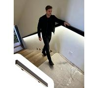 Pasamanos Escalera Pasamanos Rectangular Mate para Escaleras - Iluminación LED con Sensor de Movimiento, Barandilla de Soporte con Luz Descendente, Balaustre de Pared(Right,3.5ft/105cm)