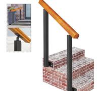 Pasamanos exterior de madera con 2 postes de hierro forjado for 1 escalera de 3 peldaños, 4 m for guía de escalera de entrada Alto 89,9 cm(Wooden handrail2.6ft/80cm)