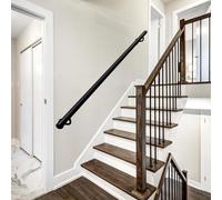 Pasamanos negros modernos para escaleras, 1 2 3 4 5 6 metros barandilla de escalera de hierro forjado de metal, barandilla de escalera de montaje en pared con soportes(210cm)