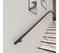 Pasamanos negros para escaleras 30-600 cm, barandilla de escalera de tubo redondo galvanizado de metal Pasamanos de seguridad de pared, barandilla interior con accesorios(500cm)