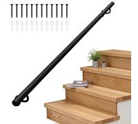 Pasamanos negros para escaleras interiores y exteriores | Barra de soporte para barandilla de escalera de pared 30-600cm | Barandilla de tubo de hierro galvanizado con kit de instalación(200cm)