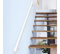 Pasamanos para escaleras, barandilla de escalera de tubo industrial de 30-600 cm Soporte de escalera de pared para barra de apoyo interior y exterior, blanco(150cm)