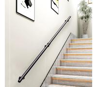 Pasamanos para escaleras de 30 a 600 cm, de Tubo Redondo Negro, de Hierro Forjado con Soportes de Pared, Kit de Soporte Industrial para barandilla (600 cm)