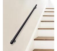 Pasamanos para escaleras rampas de hierro forjado negro barra de apoyo de seguridad moderna para escalones interiores y exteriores, rampa de escalera de tubo redondo de montaje en pared(150 cm)