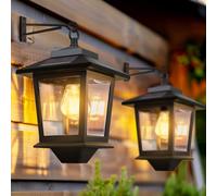 PASAMIC Bombilla reemplazable, luces solares colgantes para exteriores con 4 paneles solares, lámpara LED de pared para exteriores del atardecer al amanecer, faroles de pared impermeables