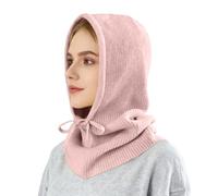 Pasamontañas 2 en 1 con bufanda con capucha, Balaclava de punto a prueba de viento suave para invierno, gorro y bufanda de una pieza, protector de cuello para mujer, A rosa claro, Talla única