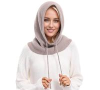 Pasamontañas 2 en 1 con bufanda con capucha, Balaclava de punto a prueba de viento suave para invierno, gorro y bufanda de una pieza, protector de cuello para mujer, caqui, Talla única