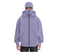 Pasamontañas con capucha para hombre, con máscara facial, cremallera completa, casual, holgada, doble capucha, para otoño e invierno, resistente al viento, ropa urbana, hip-hop, viajes, entrenamiento