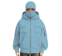 Pasamontañas con capucha para hombre, resistente al viento, cálida, con capucha, cremallera completa, sudaderas de ocio, abrigo ligero de moda, color sólido, camisetas de manga larga con bolsillos