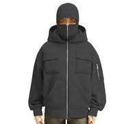 Pasamontañas con capucha para hombre, resistente al viento, cálida, con capucha, cremallera completa, sudaderas de ocio, abrigo ligero de moda, color sólido, camisetas de manga larga con bolsillos
