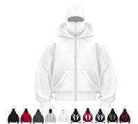 Pasamontañas con capucha y cremallera, sudaderas con capucha for hombre resistentes al viento de invierno, pasamontañas, chaqueta con cremallera de forro polar con doble capucha y máscara(Bianco,XXL)