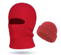 Pasamontañas unisex de punto acanalado 2 en 1 para hombre y mujer, máscara de cara completa, gorro térmico para clima frío, resistente al viento, para ciclismo