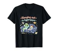 Pasando el rato en el hiperespacio Lindo OVNI Alien Cat Pun Camiseta