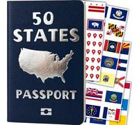 Pasaporte de seguimiento de viaje de 50 estados, con calcomanías de cincuenta estados y mapa de viaje de Estados Unidos con calcomanías de pin, marca los estados que has visitado, diario de lista de