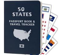 Pasaporte de seguimiento de viaje de 50 estados, con calcomanías de cincuenta estados y mapa de viaje de Estados Unidos con calcomanías de pin, marca los estados que has visitado, diario de lista de