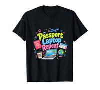 Pasaporte Laptop Repeat Travel Work Lifestyle Design Camiseta