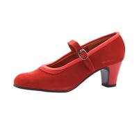 PASARELA - Zapatos Flamenco Mujer con Hebilla y Clavos Rojo Cuero Mujer Color: Rojo Talla: 36