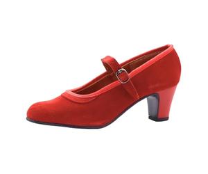 PASARELA - Zapatos Flamenco Mujer con Hebilla y Clavos Rojo Cuero Mujer Color: Rojo Talla: 36