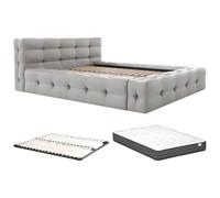 Pascal Morabito-Cama capitoné 140 x 190 cm - Tela Jaspeada - Gris Claro + Somier + Colchón - LERUCO