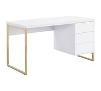 Pascal Morabito-Escritorio con 3 cajones - MDF Lacado y Metal - Blanco y Dorado - TIMFIA II
