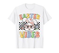 Pascua 2025 Vibes Cute Rabbit Face Groovy Girls Women Camiseta