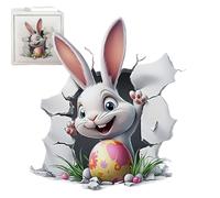 Pascua 3D roto pared conejito etiqueta engomada de huevo | PVC Easter Egg Wall Calcomanía | Cartoon Bunny ? Pegatina para sala de estar, cocina, decoración de baños Complementando varios ajustes sin