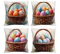 Pascua de Resurrección Cojines Exterior Impermeable Lino Fundas Cojines 40x40 cm 4 Piezas Huevos de Pascua Fundas para Almohadas Sofa con Cremallera Oculta,Decorativos Jardín Terraza Salón Sofá M1126