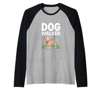 Paseador de perros ilustrado compañero canino Camiseta Manga Raglan