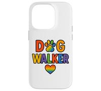 Paseador de Perros LGBTQ Rainbow Paw Heart Design Carcasa para iPhone 14 Pro