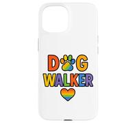 Paseador de Perros LGBTQ Rainbow Paw Heart Design Carcasa para iPhone 15