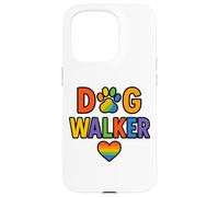 Paseador de Perros LGBTQ Rainbow Paw Heart Design Carcasa para iPhone 15 Pro