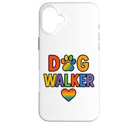 Paseador de Perros LGBTQ Rainbow Paw Heart Design Carcasa para iPhone 16 Plus